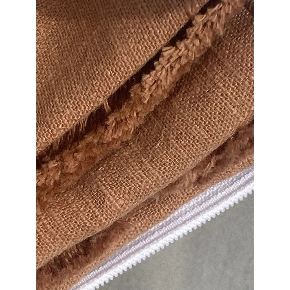 Set of 2 Linen Fringe Throw Pillow Covers Boho Farmhouse Khaki Brown 20x20 New